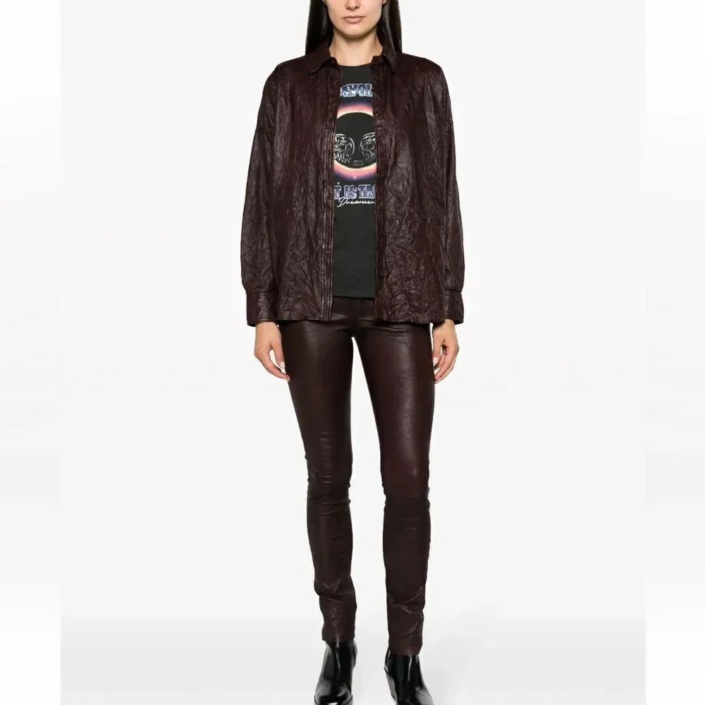 $748 Zadig & Voltaire Tamara crinkled leather shirt NWOT FLAWED